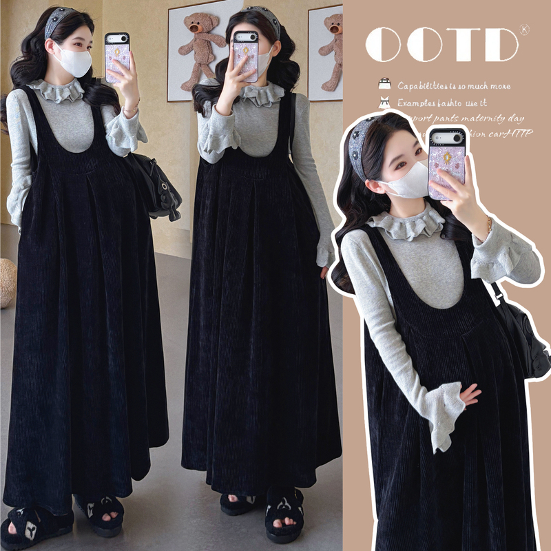 Maternity Wear Autumn and Winter Dress 2026 New Style Tank Dress Black Non-Obtrusive Stylish Outfit High-End Set