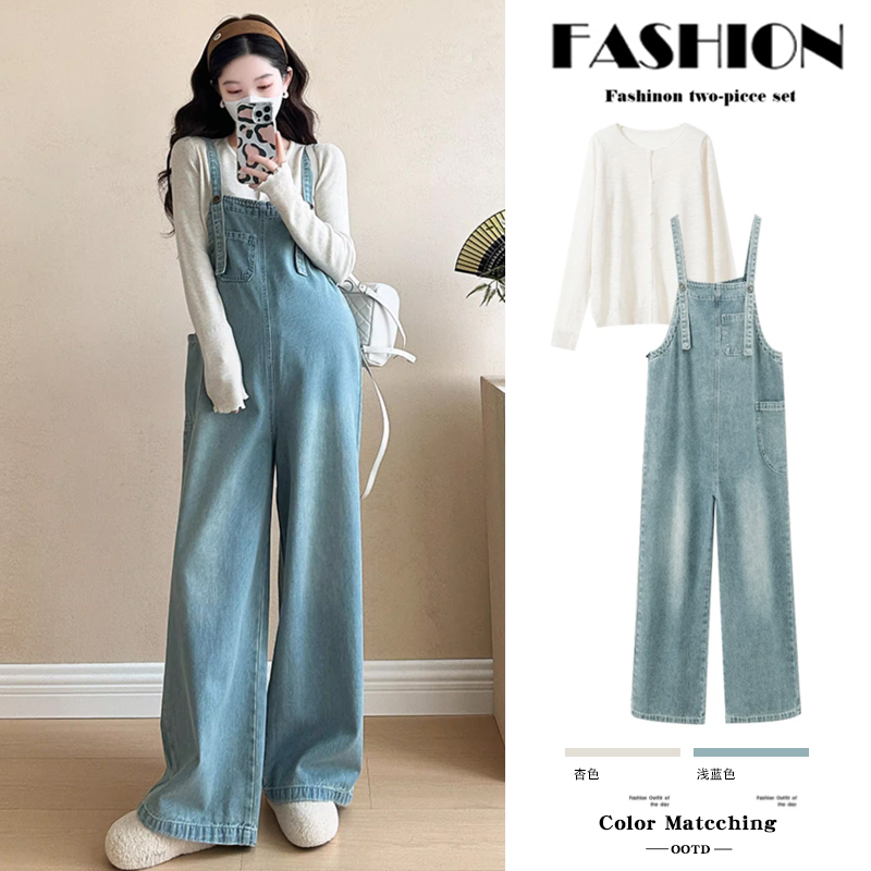 Maternity Wear Autumn and Winter Set 2026 New Denim Overalls Stylish French Two-Piece Set for Pregnancy with a High-End Feel Maternity Wear Autumn and Winter Set 2026 New Denim Overalls Stylish French Two-Piece Set for Pregnancy with a High-End Feel