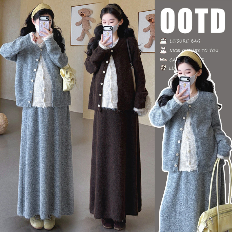 Maternity Wear Autumn Set Sweater Fake Two-Piece Top Autumn and Winter 2026 New Style Outfit Complete Set Stylish during Pregnancy Maternity Wear Autumn Set Sweater Fake Two-Piece Top Autumn and Winter 2026 New Style Outfit Complete Set Stylish during Pregnancy