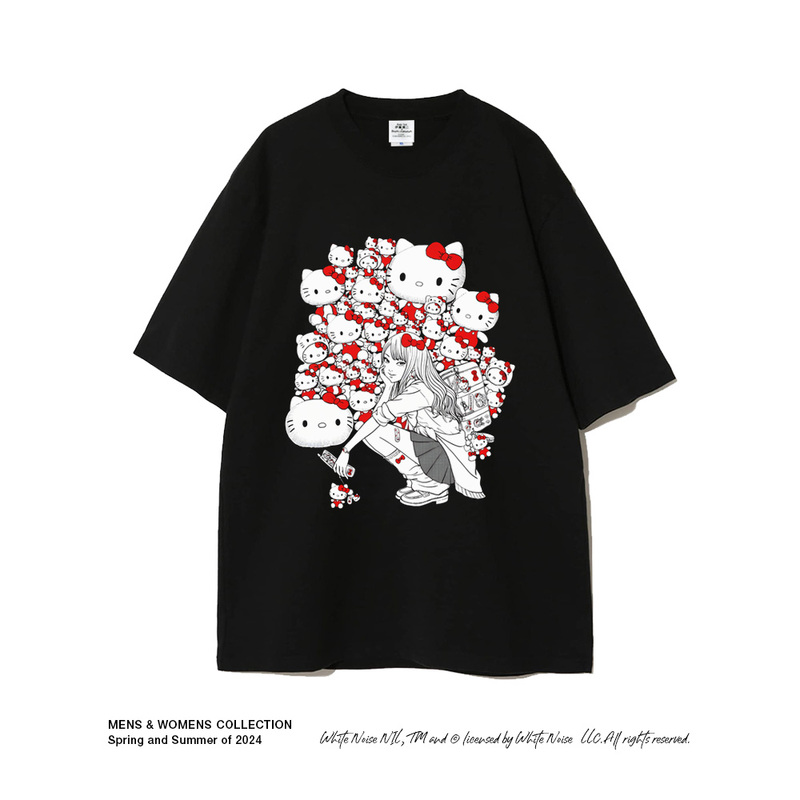 Ito Junji Co-Branded Fugui-Chan (Beautiful Boy) Kitty Cat Pure Cotton Loose-Fitting Two-Dimensional Short-Sleeved T-Shirt for Men and Women