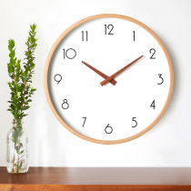 Nordic wall clock living room solid wood simple wooden clock home quartz clock clock bedroom Japanese European style wall watch