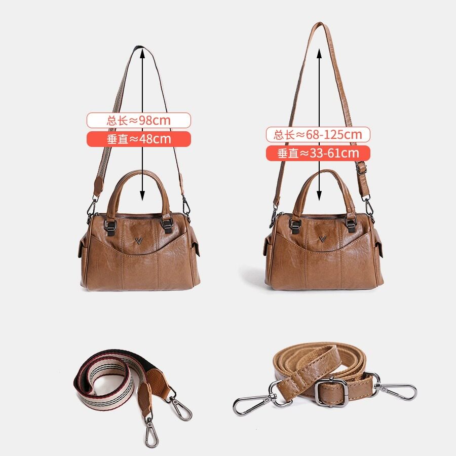 DUDK France Luxury Soft Leather Handbag Women's Boston Pillow Bag Vintage Casual Large Capacity Shoulder Crossbody Bag - Thumbnail 3