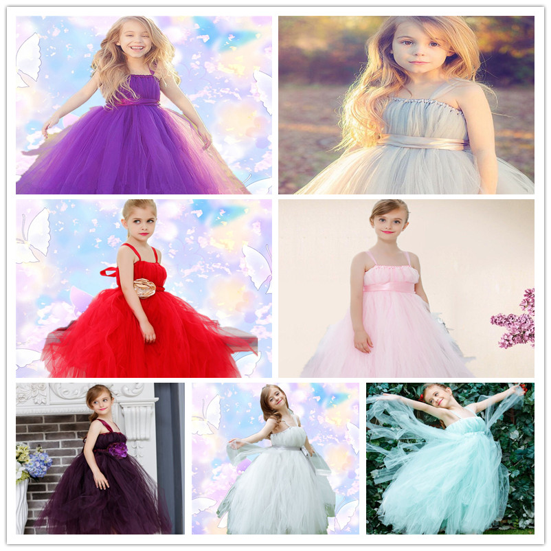 European and American long version of the dress children's web yarn fluffy skirt diy handmade dresses with skirt material bag birthday to show