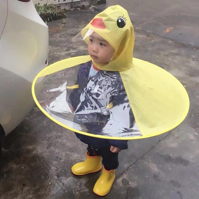 Tiktok Children's Personalized Raincoat Creative Umbrella Yellow Duck Bucket Hat Umbrella Flying Saucer Umbrella Hat Cape-Style Foldable Fishing Umbrella