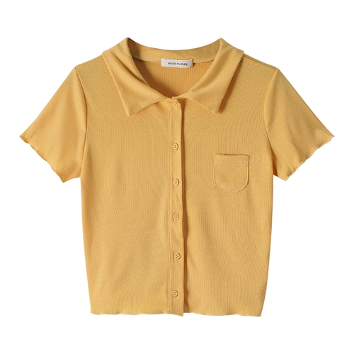 Рыжая короткая летняя тонкая трикотажная футболка с коротким рукавом, облегающий крой