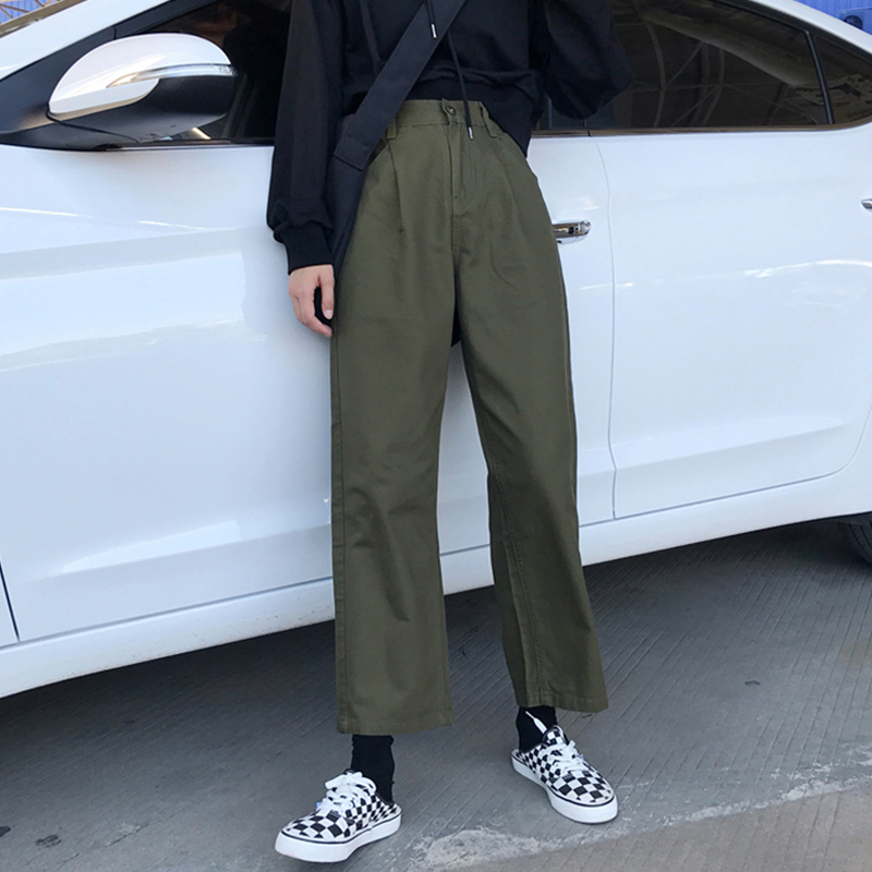 Spring Autumn Ins Hip Hop Huzzang 100 Hitch Street Pat Pants Loose Bf Wind Straight Barrel Casual Pants Schoolgirl Tide