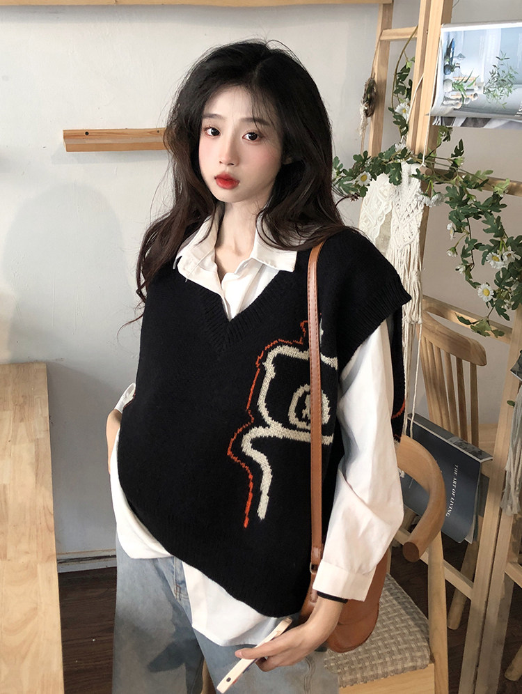 Женская жилетка v领背心针织马甲女秋季新款2025网红爆款叠穿宽松衬衫搭配两件套