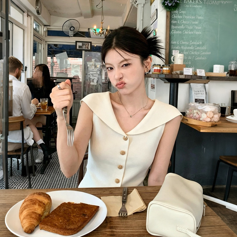 Summer Outfit: Apricot-Colored Sleeveless Knitted Vest for Women, Can Be Worn as an Inner Layer or Outerwear, with a High-End Chic and Unique Single-Breasted Design Summer Outfit: Apricot-Colored Sleeveless Knitted Vest for Women, Can Be Worn as an Inner Layer or Outerwear, with a High-End Chic and Unique Single-Breasted Design