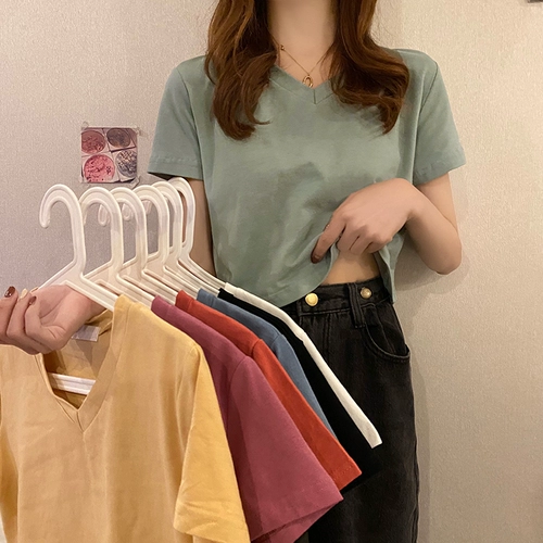 Tide, летняя короткая футболка для школьников, в корейском стиле, по фигуре, V-образный вырез, подходит для подростков