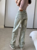 Ретро джинсы, светлые осенние штаны, свободный прямой крой, высокая талия