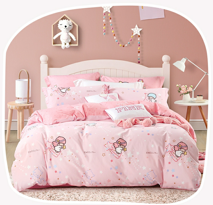 Thủy dệt bông cô gái chải bông denim ký túc xá sinh viên chăn phim hoạt hình con sao ngôn ngữ Gemini - Bộ đồ giường bốn mảnh chăn ga khách sạn