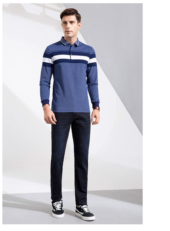 Romon / Romon trung niên áo polo dài tay nam mùa thu màu mới phù hợp với áo thun nam cổ áo giản dị t shirt