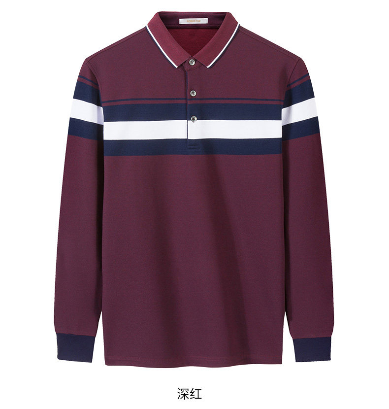 Romon / Romon trung niên áo polo dài tay nam mùa thu màu mới phù hợp với áo thun nam cổ áo giản dị áo polo đồng phục