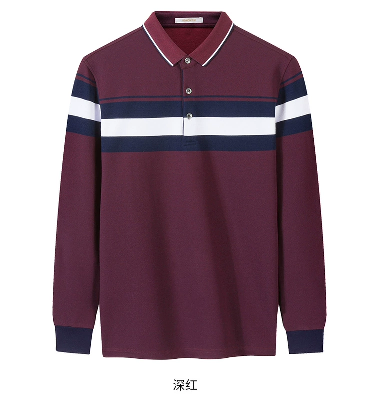 Romon / Romon trung niên áo polo dài tay nam mùa thu màu mới phù hợp với áo thun nam cổ áo giản dị t shirt