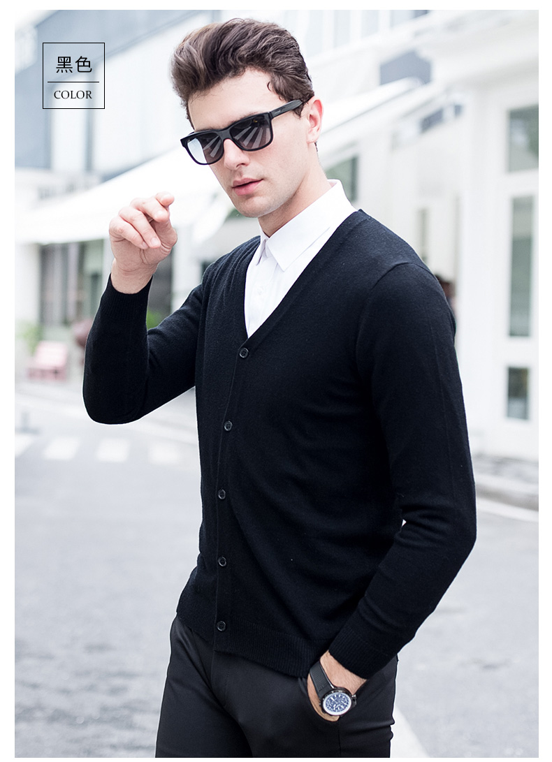 Áo len nam Romon / Luomen mùa xuân và mùa thu V-cổ trung niên áo len tinh khiết giản dị đan áo len cỡ lớn áo blazer nam