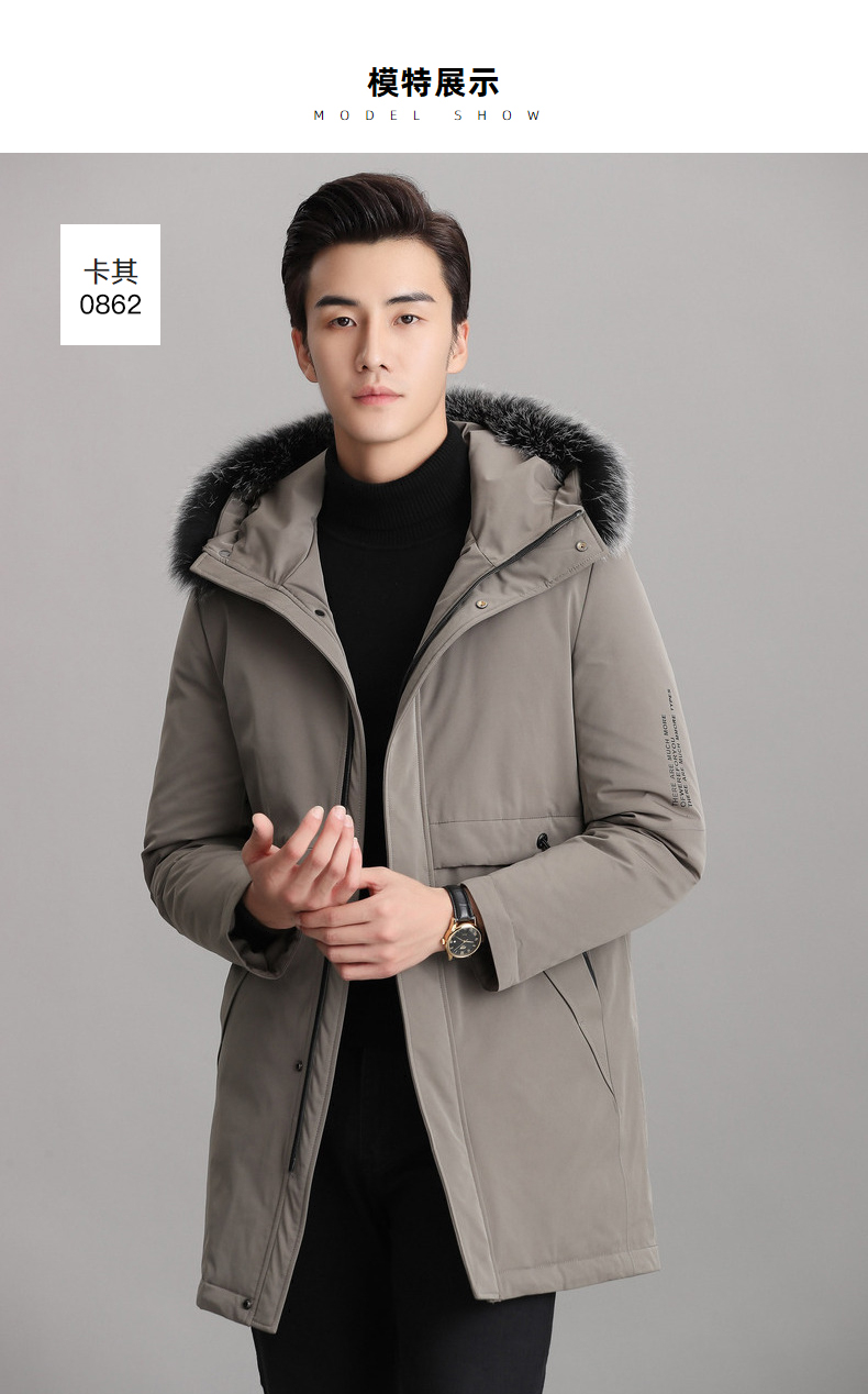 罗蒙 男士 狐狸毛领 中长款羽绒服 图8