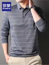 Рубашка поло 罗蒙男士中老年条纹长袖polo衫2023秋季老头款爸爸装针织打底衫男
