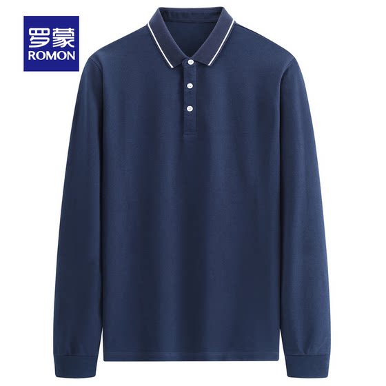 Romon Men's Lapel Polo Shirt Spring Business Versatile Long Sleeve T-Shirt Fashion Casual Top for Men