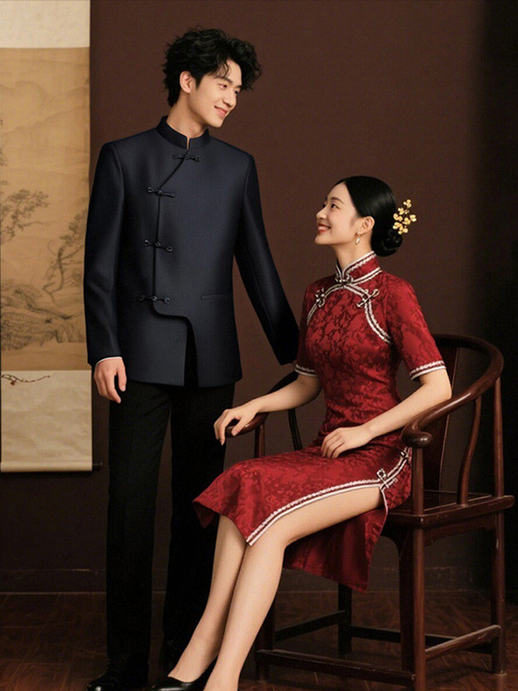 [Moyun]Luo Meng Chinese-Style Suit Set 2025 Autumn and Winter New Groom Wedding Chinese-Style Stand-Up Collar Zhongshan Suit Nx