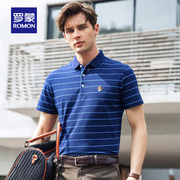 Romon Romon 2018 mùa hè mới tops thanh niên thời trang POLO áo sọc ve áo ngắn tay T-Shirt nam