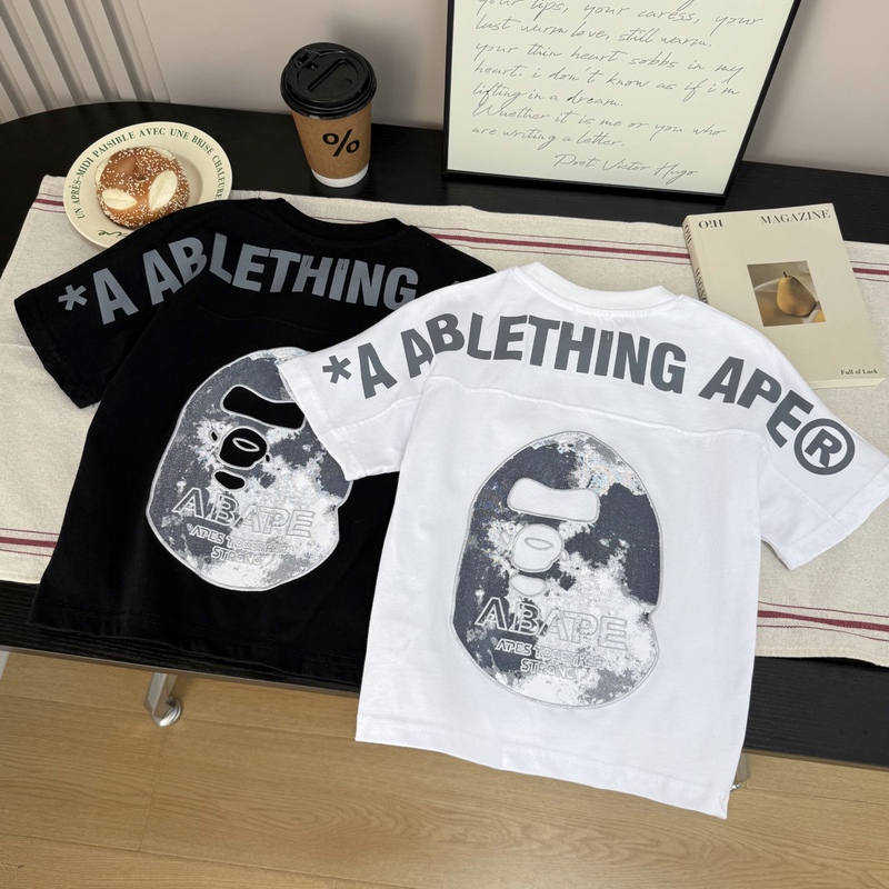 Japanese Trendy Brand Bape Kidsren's Clothing Summer New Ape Head Letter Printed Short-Sleeved Casual T-Shirts for Men, Women and Kidsren