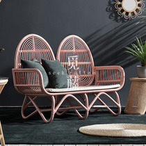 Outdoor rattan chair sofa combination rattan art living room balcony leisure chair rattan double chair garden sofa chair furniture