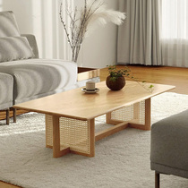 Nordic solid wood rattan long coffee table indoor household ash wood long tea table modern minimalist Japanese-style low table ins