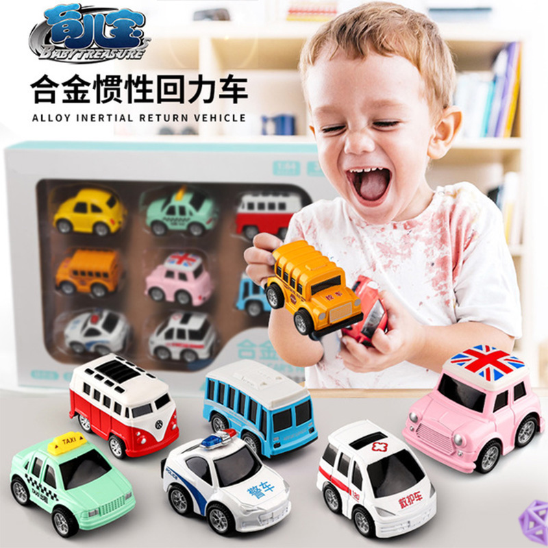 Child Small Car Alloy Return Force Car Toy Sets Boys 4 Resistant Inertial Cartoon Dolly 1-2-3-year-old