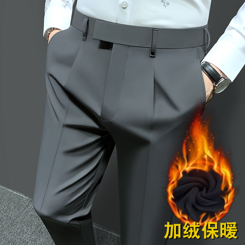 Casual Western pants men's sashimi long pants Han version of autumn winter clothing 90% Business plus suede thick, bronzed with little feet-Taobao