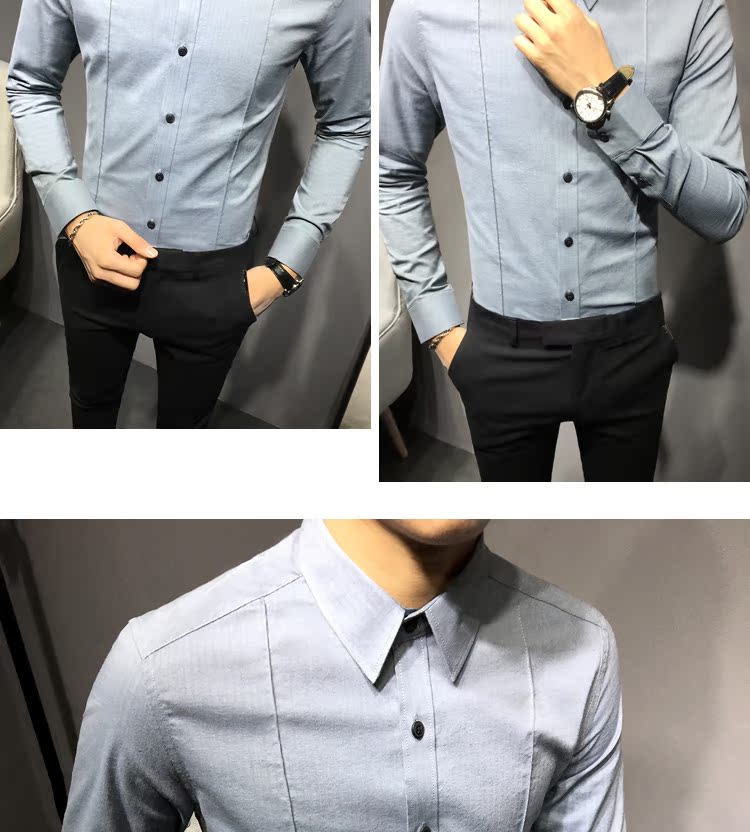 Áo sơ mi nam tay dài Slim phiên bản Hàn Quốc của inch trẻ trung màu rắn thoáng khí cotton co giãn kinh doanh thời trang sơ mi áo sơ mi nam ngắn tay công sở