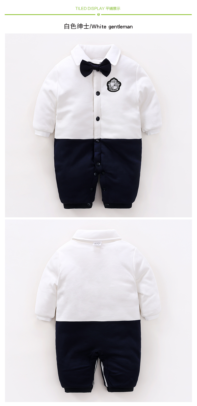 Quần áo cotton cho bé mùa thu và mùa đông quý ông jumpsuit dày sơ sinh 0-3-6 trăng tròn quần áo ấm romper áo liền quần cho bé an toàn