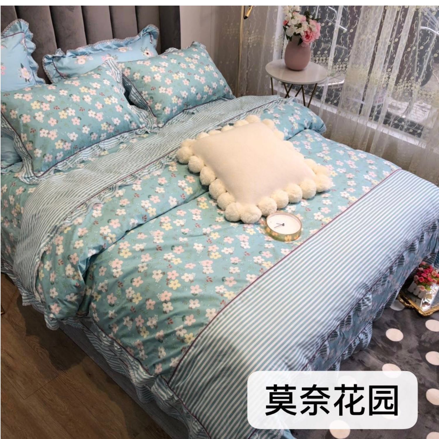 Bông cotton bốn mảnh mùa xuân và mùa hè gió mục vụ hoa nhỏ phiên bản Hàn Quốc với bộ đồ giường ren lưới màu đỏ đoạn 1,8m - Bộ đồ giường bốn mảnh chăn ga gối đệm hanvico giảm giá