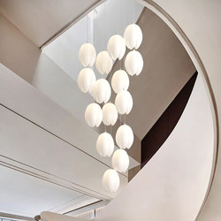 Cream-Style Duplex Staircase Chandelier, Long Chandelier, Rotating Nordic Modern Minimalist Villa Hollow Loft Apartment Chandelier