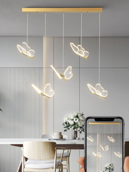 Light Luxury Modern Minimalist Bar Restaurant Chandelier Creative Butterfly Home Dining Table Lamp Front Desk Long Lotus Leaf Chandelier