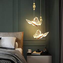 Butterfly Chandelier Bedroom Bedside Chandelier Creative Light Luxury Personality Foyer Entrance Light Girl's Master Bedroom Double-Head Pendant Light