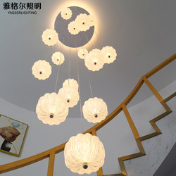 2024 New Model Villa Duplex Staircase Long Chandelier French Light Luxury Cream Style Loft Apartment Hollow Living Room Lamp