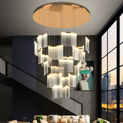 Chandelier for Duplex Villa, Long Chandelier for Stairwell, Rotating Suspended Light, Light Luxury Cloud Pattern Lamp, Artistic High-End Large Living Room Lamp