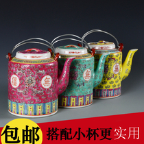 Jingdezhen hand-painted factory goods pastel longevity Teacup beam teapot Antique antique antique porcelain old