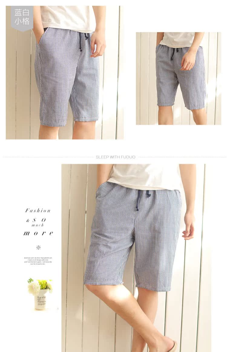 Mùa hè mới quần cotton pyjama đôi gạc nhà năm điểm quần cotton mỏng phần giải trí kỳ nghỉ bãi biển quần quần quần tất nam