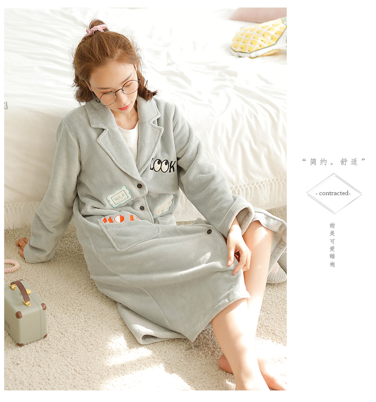 Mùa đông dày lông cừu san hô thêu áo choàng phiên bản Hàn Quốc của flannel Mùa đông ấm dài đoạn dài áo choàng rộng kích thước quần áo ngủ nữ mùa hè