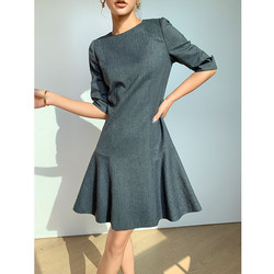 KARFELY/Kefeilai wool dress women's waisted five-quarter sleeve A-line skirt crisp and stylish slim skirt