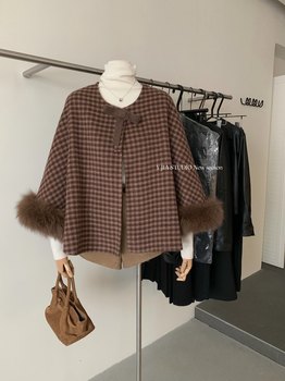 Y.JIA 伊嘉莉莉安恋曲可拆卸狐狸毛斗篷女秋冬名媛双面羊毛短外套