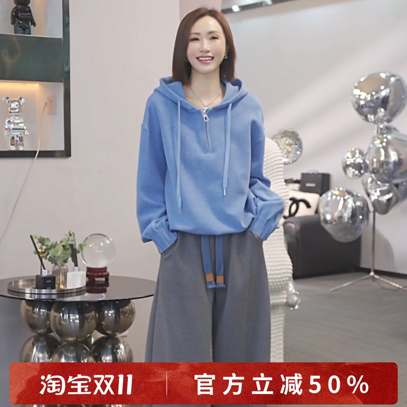 Xivi【Light Blue Cloud Watching】2026 Autumn New Style Lazy Casual Loose Slimming Hooded Sweatshirt S3131 Xivi【Light Blue Cloud Watching】2026 Autumn New Style Lazy Casual Loose Slimming Hooded Sweatshirt S3131