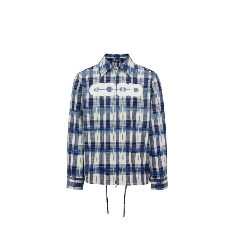 Gb-Goodbrand 26Fw Blue and White Gradient Dyed Rhinestone Snow Mountain Towel Embroidery Light Luxury Plaid Shirt Jacket Gb-Goodbrand 26Fw Blue and White Gradient Dyed Rhinestone Snow Mountain Towel Embroidery Light Luxury Plaid Shirt Jacket