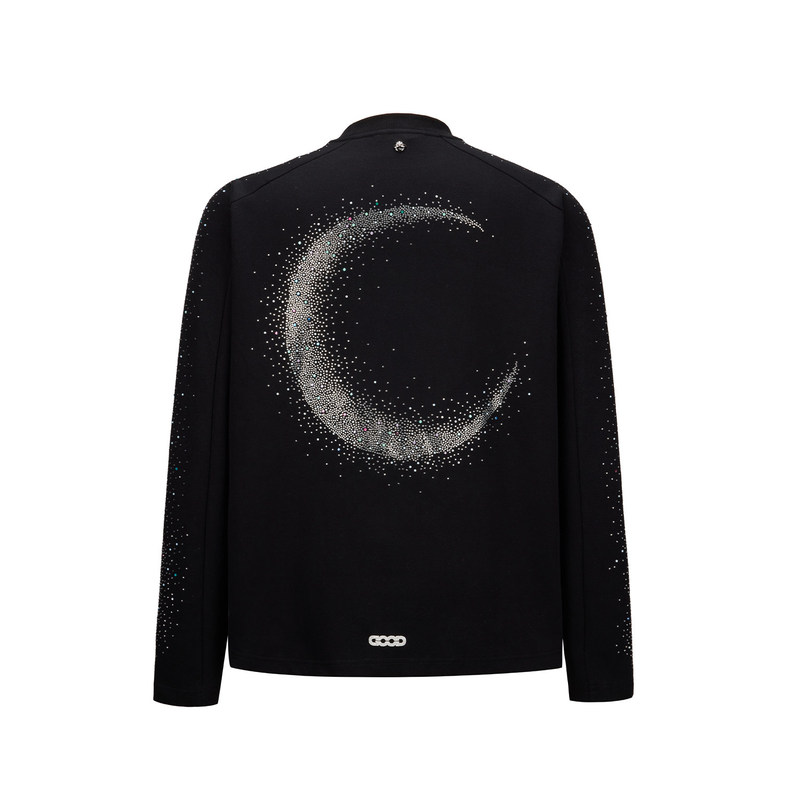 Goodbrand Vast Starry Sky with Rhinestones, Starry Sky Full of Sparkling Light, Crescent Moon Slogan, Light Luxury and Fashionable Long Sleeves