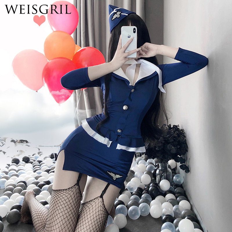 weisgril European and American French romantic stewardess uniform seductive emotional sexy suit nightclub cosplay large size