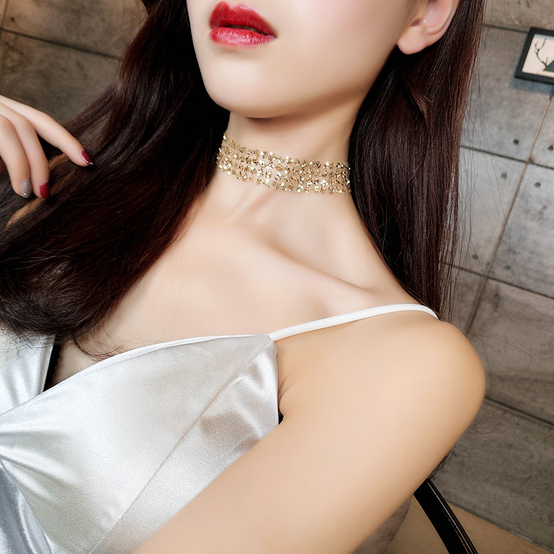 Europe and the United States Gold sexy invisible necklace chocker clavicle chain Female neck jewelry neck strap Korean short money chain