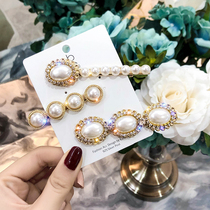 ins net red pearl hairpin Pearl hairpin female Korean new bangs edge clip word clip Korean hair accessories