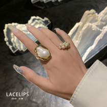 LACELIPS light luxury retro niche design pearl ring female ins tide Net Red fashion cold wind ring female