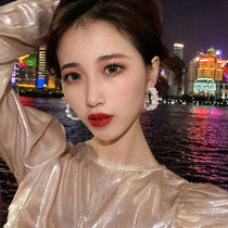 Joker temperament Pearl circle earrings 2020 New Tide Net red temperament European and American personality exaggerated earrings ear stud female